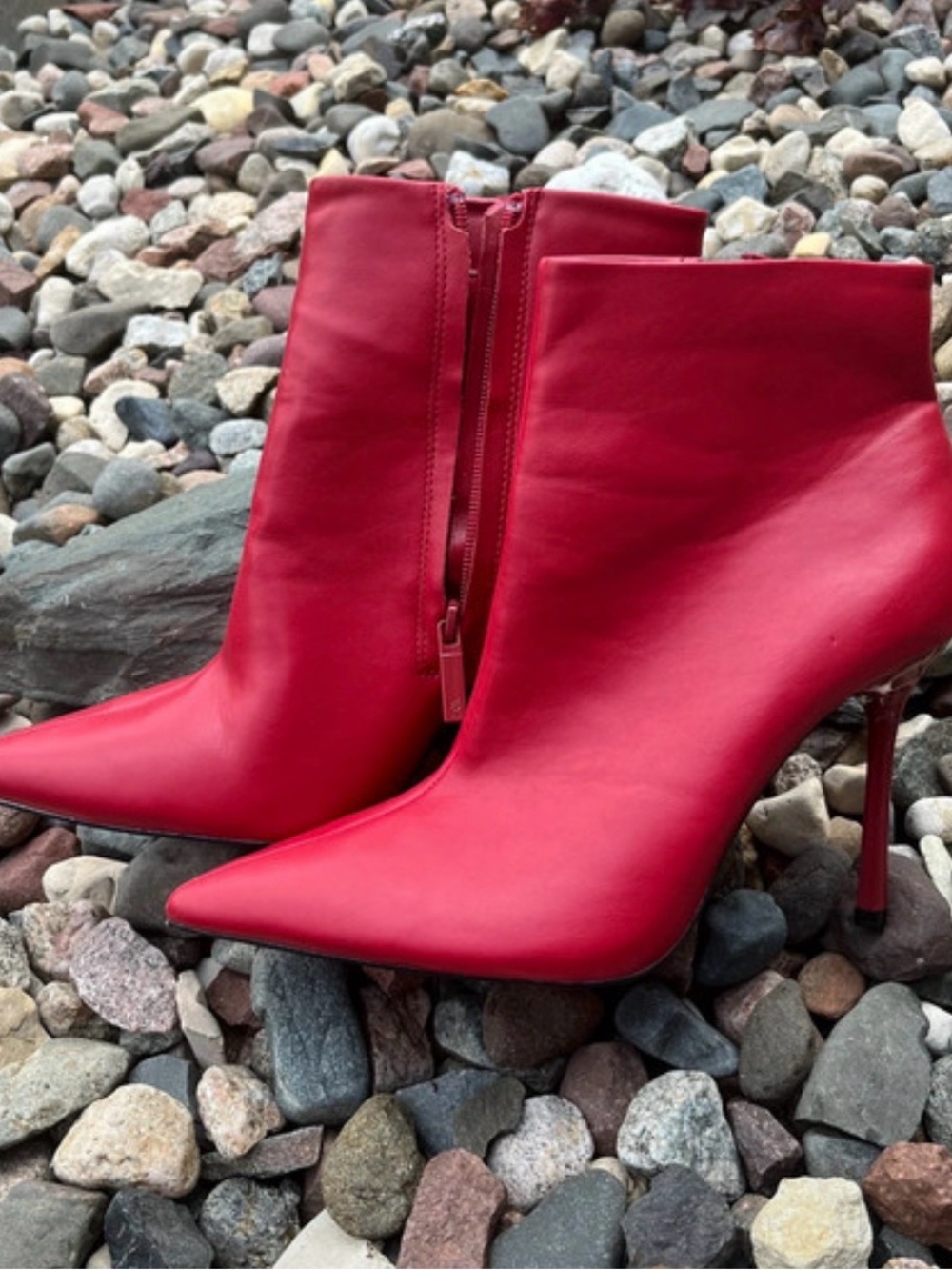 Zara Red Pointed-Toe Stiletto Ankle Boots